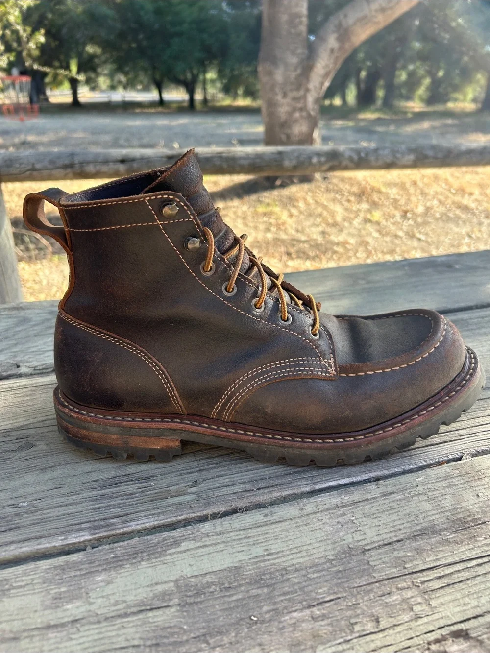 Truman Boots Moc Toe in Java Waxed Flesh